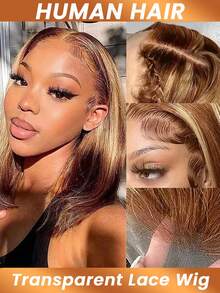 4/27 高光波波头假发 直发蕾丝前假发 真人发 渐变色波波头假发 真人发 13*4 蕾丝前假发 渐变棕色假发 180% 密度 - SP4/27 - 查看 4