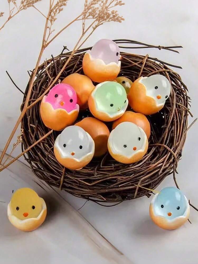 100/50个夜光复活节小鸡树脂摆件 - 可爱创意DIY配件；复活节派对小礼物、复活节彩蛋篮填充物、复活节餐桌摆件、复活节家居装饰、复活节氛围装饰、复活节DIY首饰（手链/耳环/项链）材料、春季花园盆栽装饰、适用于复活节活动DIY装饰、桌面装饰、节日派对礼物 - 彩色 - 查看 10