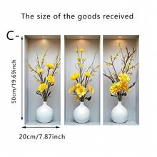3 件套现代金银花卉艺术墙贴，独特花瓶花卉设计，可移除乙烯基贴纸，适用于家庭办公室装饰、卧室和客厅背景墙、家居装饰 - 多色 - 查看 15