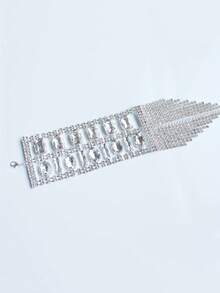 1 pieza Elegante pulsera de mujer con cristales y borlas, accesorio de joyería de lujo para vestido de gala, decoración de mano - Plateado - Ver 3