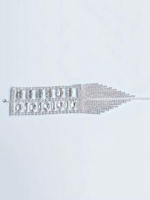 1 pieza Elegante pulsera de mujer con cristales y borlas, accesorio de joyería de lujo para vestido de gala, decoración de mano - Plateado - Ver 4