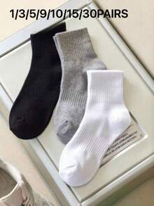 1/3/6双装黑/白/灰纯色双条纹男女通用中筒袜，适合户外活动、休闲穿着，男女通用加厚长袜，适合冬季和秋季穿着。 - 彩色 - 查看 11