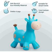 TOY Giraffe Bouncy Horse Hopper For Toddlers, Bouncy Animals Jumping Horse, Inflatable Ride On Bouncer Hopping Toys Gifts For Boys Girls 18 Months 2 3 4 5 6 Years Old - 藍色彈跳長頸鹿 - 查看 3