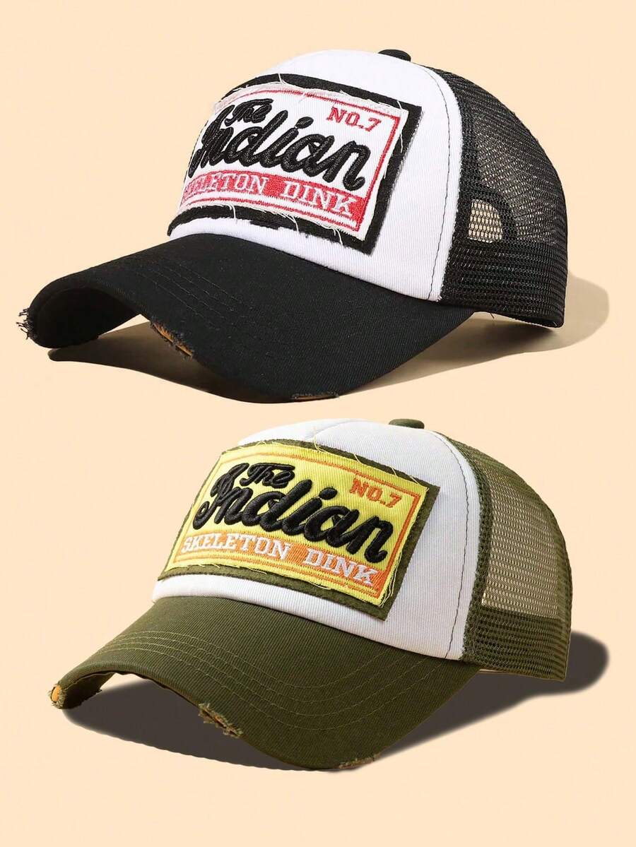 2 chiếc mũ lưỡi trai lưới có thể điều chỉnh kích cỡ, phù hợp cho mọi mùa, in chữ và lưới, thích hợp để đội hàng ngày. - Đen + Xanh lá - Xem 1