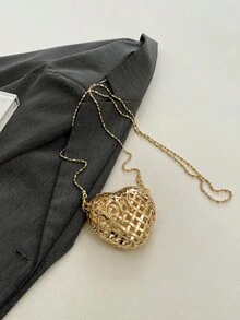 Luxury Rhinestone Embellished Handbag & Mini Cosmetic Box - Gold - View 7