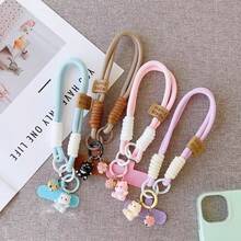 Cute Thin Rope 1pc Cute Cat Pendant Face Short Wrist Strap Cartoon Pendant Hanging Chain Hanging Decoration Mobile Phone Hanging Rope Fixed Clip Phone Case Hanging Rope Key Chain ID Card Small Bag Wrist Strap Outdoor Travel Sports Handbag Hanging Rope With Clip Spring Gift Birthday - Multicolor - View 1