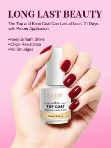 GLOZ 1 Bottle 18ml Glass Top Coat, Long-Lasting Clear Glossy Rubber Top Coat, LED UV Reinforced Nail Gel Top Coat - 無色 - 查看 2