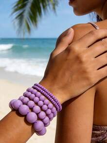 imoli 6件套波西米亚风树脂珠弹性叠戴手链，适合海滩、度假、派对等场合，女士珠宝礼物 - 彩色 - 查看 2