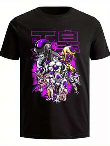 Anime Graphic T-Shirt Featuring The New Frieza Cool Form - Black Crew Neck, Short Sleeves, Casual Style With Vibrant Anime Design, Perfect For Both Genders, Classic Fit, Made From Soft And High-Quality Fabric, A Collectibl - 黑色6 - 查看 1