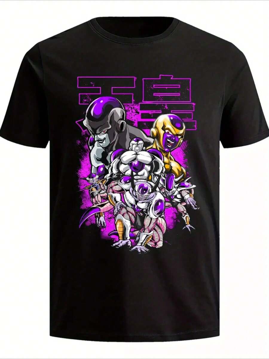 Anime Graphic T-Shirt Featuring The New Frieza Cool Form - Black Crew Neck, Short Sleeves, Casual Style With Vibrant Anime Design, Perfect For Both Genders, Classic Fit, Made From Soft And High-Quality Fabric, A Collectibl - 黑色6 - 查看 1