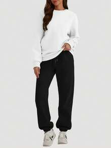 Speed mate 2 pezzi Set sportivo da donna, felpa girocollo e pantaloni sportivi casual, primavera/estate - nero - Visualizzare 4