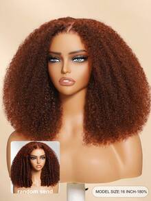 UNice 红棕色非裔蓬松卷曲假发，7x5预剪预漂预拔毛，告别打结，佩戴方便，无需胶水，180%密度，蕾丝前假发，女士款 - S33 - 查看 3