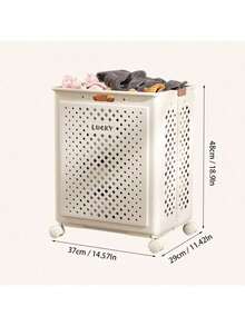 Minimalist White Foldable Laundry Basket, Waterproof Large Capacity Bathroom Storage Organizer Basket With Quiet Wheels, Smooth Rolling Casters | Soft Oatmeal Color - Multicolor - View 9