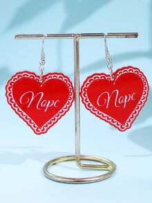 1件时尚创意设计独特精致小众闪亮“Nope”字母多色红色珍珠蕾丝心形亚克力耳环，适合女性日常、派对、通勤、假日佩戴 - 彩色 - 查看 4