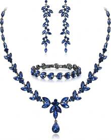 ¡RecomendadoEVER FAITH Mujer Set de Joyería Cristal Austriaco Bola de Boda Hoja Collar Pendientes Sets para Novia¡Top de Temporada - Marrón y Blanco Tono Dorado - Ver 16