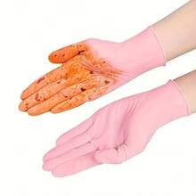 2/20/50/100 Stück rosa Einweghandschuhe aus Nitril, latexfrei, wasserdicht, antistatisch, Mehrzweck-Arbeitshandschuhe, puderfrei, geeignet für Küche, Badezimmer, Zuhause, Haarfärbung, Schönheitssalon, Malen, Kunst und Handwerk Schutzhandschuhe [ohne Box] - Pink - Übersicht 4