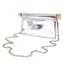 Shiny Metallic PU Leather Purse Bag Novel Square Glossy Folding Handbag For Dinner Wedding Banquet Prom - 銀色 - 查看 6