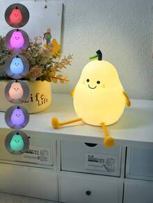 1pc Cute Pear-Shaped Touch LED Lamp With Color Changing Function, 7-Color Adjustable Soft Lighting Suitable For Bedroom, Ideal Birthday Gift, Bedside Decor, Rechargeable Battery, Charming Nightlight Design For Bedroom - Multicolor - View 6