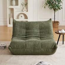 Divano a due posti Chenille Togo, poltrona da pavimento, poltrona senza braccioli, divano a sacco, poltrona da camino in stile Togo con memory foam, comodo divano da pavimento per soggiorno, camera da letto, sala giochi e ufficio - Verde - Visualizzare 5
