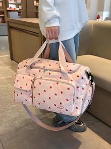 1pc Strawberry Pattern Corduroy Material Travel Luggage Bag[US-Based Shipping] Large Capacity Clothes Storage, With Separated Shoe Compartment And Wet/Dry Pouch, Detachable Adjustable Shoulder Strap, Suitable For Travel, Swimming, Sports & Fitness Back To School Supplies Bag For School School Accessories School Stuff,New Large Capacity Multi-Function Travel Bag, Cow Print, Zebra Print, Letter, Leopard Print, Unisex, Student, Fashion Casual Bag, Couple Travel Bag, Valentine's Day Gift, Waterproof Fabric, Travel Backpack, Summer, Carry-On Bag, Overnight Bag, Luggage Bag, Wet & Dry Separation, Durable, With Shoe Compartment, Easy To Fold, Expandable, Multi-Functional, Zipper, Business Trip, Travel Vacation, Backpack, Back To School,For Travel For Business For Vacation Holiday Portable Multifunction Travel Duffel Bag Weekender Bags,Holographic Duffel Bag Y2K Futurist Traveling Bag Minimalist Beach Bag For Summer Travel Essentials For Holiday Summer Accessories - Nhiều màu - Xem 4