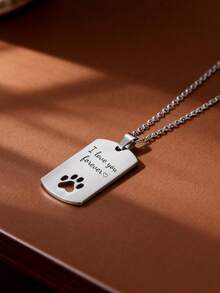 1pc Personalized Laser Engraved Photo Stainless Steel Geometric Pendant Necklace, Custom Text, Men's Jewelry Accessory - Silver - View 2