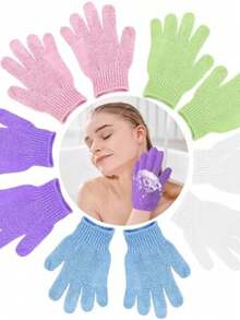 Double-Sided Exfoliating Gloves, For Skin Massage, Shower, Body Cleansing, Bath Accessories, Packing, Storage, Hair Clips For Bathing, Face, Spa, Handwashing, Deep Dead Skin Removal, Back To School - Multicolor - View 3