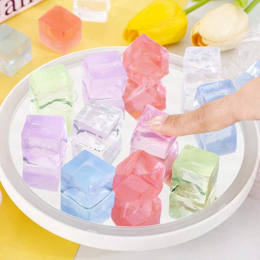 Large Transparent Jelly Ice Cube Squeeze Toy, Realistic Slow Rebound Stress Relief Fidget Toy - Birthday Gift, Holiday Gift - Multicolor - View 1