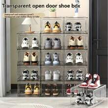 1-12PCS Fully Transparent Magnetic Front-Opening Shoe Box, Shoe Bag And Handbag Figure Storage Box, Multi-Layer Dustproof And Moisture-Proof Large Shoe Cabinet, Adopts Magnetic Opening And Closing Design, Easy Opening And Closing And Good Sealing, Fully Transparent Box, Clear Display, Dustproof And Moisture-Proof - Multicolor - View 3