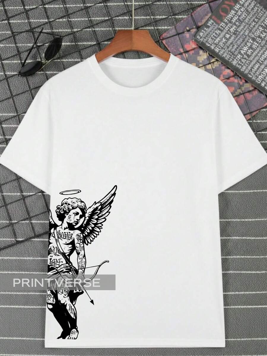 Camiseta Anjo Querubim Street Gótica Moderna Cupido Dark Streetwear Camisa Unissex Plus Size Algodão - Branco - Visão 1