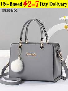 Ladies' Handbag With Pom Pom Pendant, Best Mother's Day Gift Ideas, Mother Day Gifts, Mom Gifts, Mommy's Essentials, Mommy Bag For Going Out - Xám - Xem 9