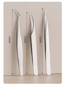 Eyelash Tweezers! Professional Eyelash Extension Stainless Steel Feather Clip Tweezers For Beginners, Eyelash Extension Tweezers, Eyelash Curler, Makeup Tools - C-Silver - View 1