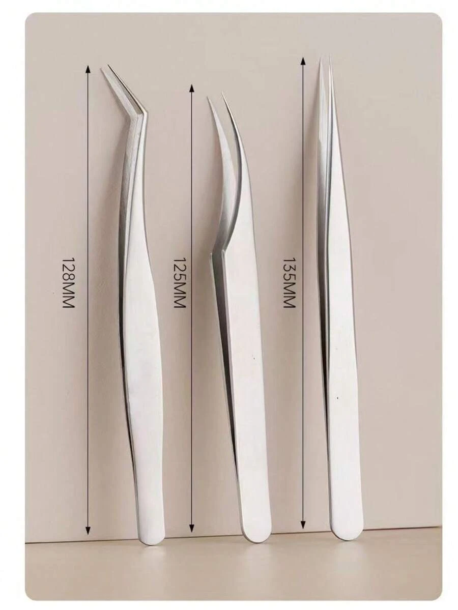 Eyelash Tweezers! Professional Eyelash Extension Stainless Steel Feather Clip Tweezers For Beginners, Eyelash Extension Tweezers, Eyelash Curler, Makeup Tools - C-Silver - View 1