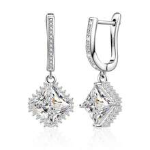 925纯银立方氧化锆方形吊坠耳环，优雅日常佩戴，生日礼物 - 銀色 - 查看 1