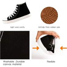 Womens Canvas Sneakers High Top Lace Ups Casual Walking Shoes - màu đen - Xem 5