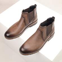 男士复古棕色切尔西靴 - 高级皮革套穿式踝靴，休闲正装皆宜 - 鏽棕色 - 查看 2