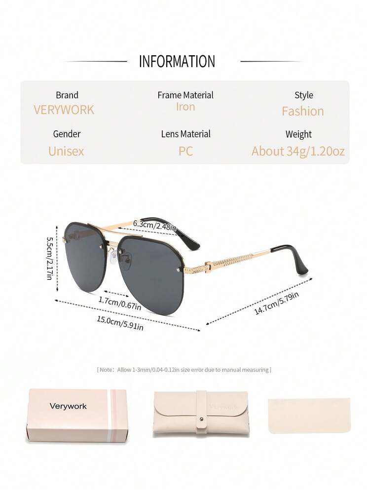 Verywork 1件装女士金属飞行员框太阳镜，活泼永不过时的性感女孩风格，是海滩派对、外出装扮、驾驶、钓鱼、度假装扮的完美搭配，增添一丝精致感。 - 彩色 - 查看 5