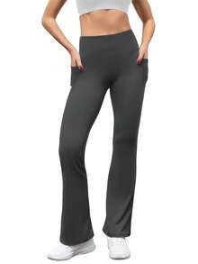 GEREARC Women's High-Waist Pocketed Yoga Pants – Seamless Flare Bootcut Style, Athletic & Casual Wear - 深灰色 - 查看 3