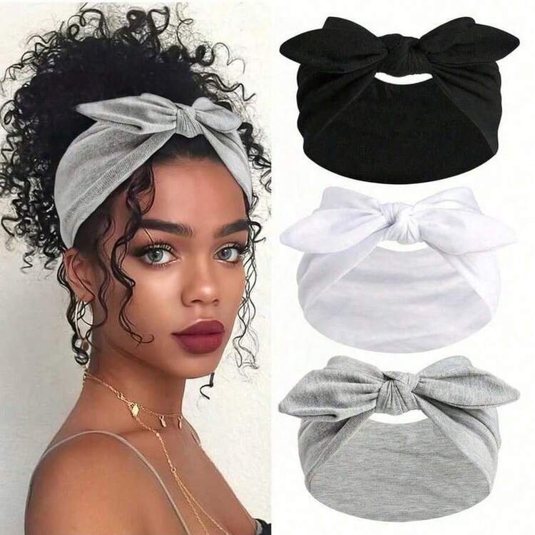 3pcs Women Bow Bunny Ear Headbands, Boho Wide Headwraps, Super Cute Rabbit Ear Knotted Headbands, Valentine's Day Accessories, Easter Bunny Ear Headpieces, Fall/Winter Headbands, African Turban Headwraps, Elastic Solid Bow Hair Accessories, Suitable For Women, Fitness/Yoga/Sports/Outdoor, Soli - Multicolor - View 9