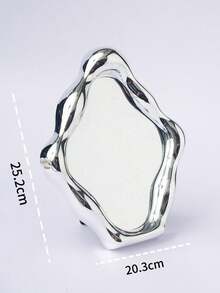 1pc Silver Plated Desktop Makeup Mirror, Bedroom Vanity Mirror, Portable Student Mirror, High Definition Rotating Makeup Mirror, Single Pack - Silver - View 6