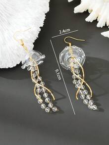 1 Đôi bông tai dáng dài hình sứa dễ thương dành cho nữ, kiểu dáng cổ điển với tua rua dài, phụ kiện trang sức phong cách đại dương độc đáo, món quà hoàn hảo cho phụ nữ và bé gái. - Trắng + Vàng - Xem 5