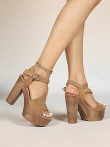 Women's Sandals, 2025 New Spring & Summer Fashion Sexy Open Toe Thick Heel Platform Waterproof Shoes - 棕色 - 查看 3