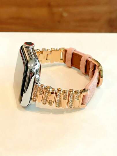 Compatible With Apple Watch Luxury Asymmetric Diamond Design Leather Strap 38/40/41/42/44/45/46/49mm, For Ultra/SE 2/SE 1/Series 11/10/9/8/7/6/5/4/3/2/1