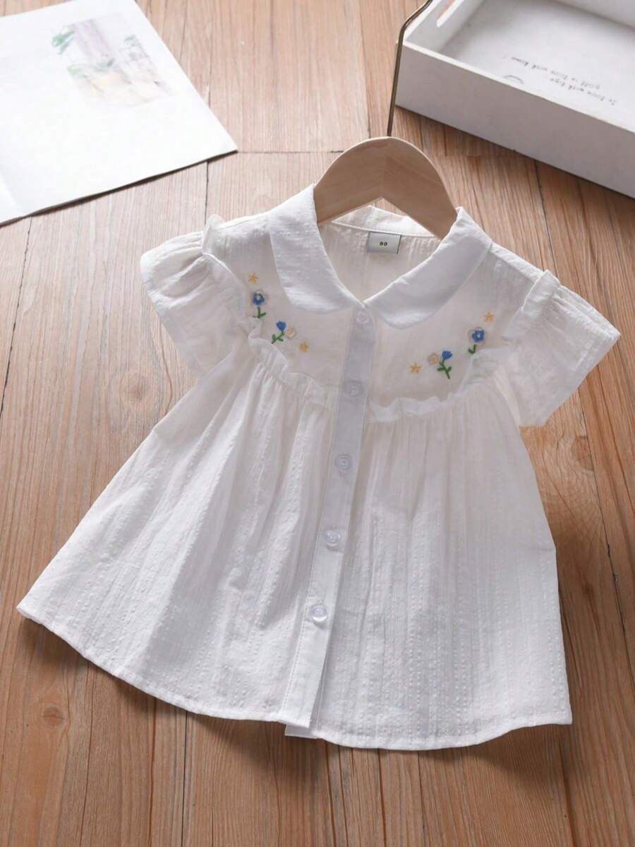 Girls' New Blouse, Short Sleeve Top For Summer - White - View 1