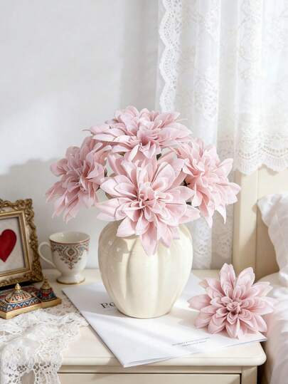 10PCS Champagne Colored Simulated Dahlias With Stem Artificial Flowers, Silk Artificial Flower Simulation Plants, Suitable For Home Room Decoration, Spring Dining Table Center Decoration, Outdoor Garden Center Decoration, Parties, Gifts, Bride Wrist Flowers, Valentine's Day And Mother's Day Decoration