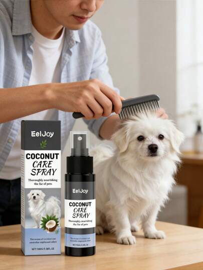 Pet Coconut Fragrance Hair Care Spray 100ML / 3.38 FL. OZ. Non-Rinse Spray For Smoothing And Making Dog Hair Soft, Smooth And Shiny. Deeply Nourishing, Shiny And Smooth, Easy To Comb. The Coconut Fragrance Lasts For A Long Time, Making The Hair Healthier And Smoother. Dog Stuff, Dog Grooming Supplies, Puppy Essentials, Pet Grooming.