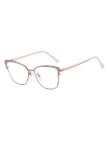 1 Pair Women's Pink Cat Eye Rhinestone Metal Frame Personality Spring Legs Retro Fashionable Non-Prescription Glasses - Pink - View 2