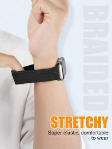 Braided Stretchy Solo Loop Compatible With Apple Watch Band Ultra 49mm 45mm 44mm 46mm 42mm 41mm 40mm 38mm Men Women, Soft Nylon Elastic Braided Wristbands Bands Strap Replacement Compatible With IWatch Ultra 2 3, Series 11/10/9/8/7/6/5/4/3/2/1 SE As A Gift For Students Returning To School - Black - View 6