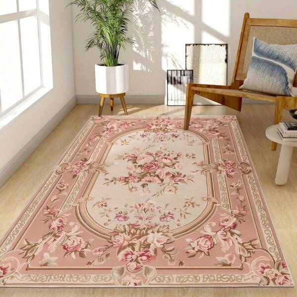 1pc Vintage Floral Area Rug, Suitable For Living Room, Bedroom And Office