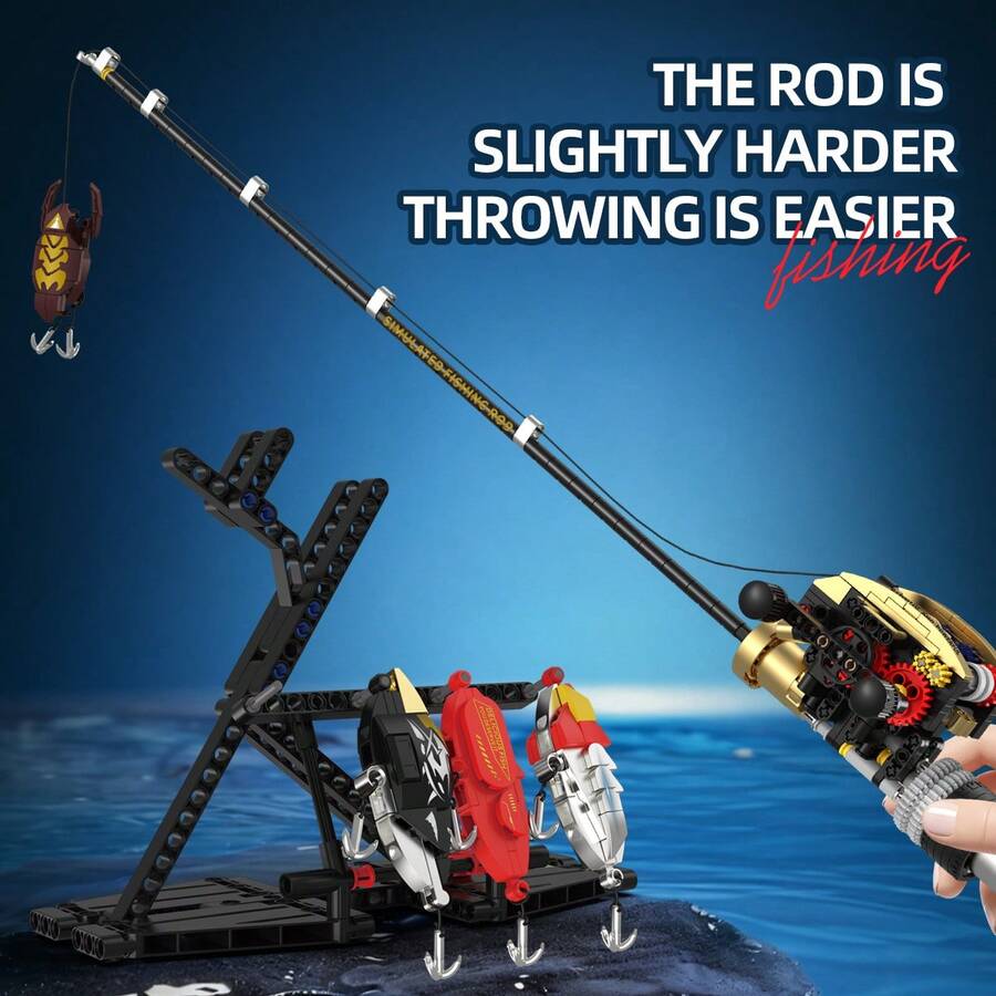 425PCS Simulated Fishing Rod Building Blocks, Immersive DIY Assembly Experience, Stress-Relieving And Relaxing, Recreates The Fun Of Fishing. Suitable For Ages 14 And Up, An Adult Leisure And Stress-Relief Gift. - Multicolor - View 1