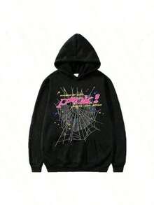2026NEW Hip Hop Spider Hoodies Set Y2k Hoodie ,Tracksuit Pullover Sweatshirt And Trousers For Men Or Women Matching Hoodies For Couples Casual UnisexLoose And-Unisex Comfortable Vintage Street Style Loose-Fit Washed T-Shirt - 黑色 - 查看 4